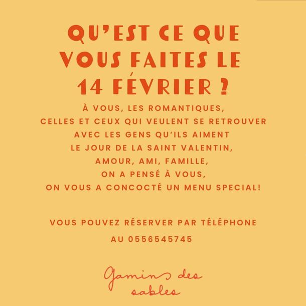 Menu de la Saint-Valentin - Les Gamins des Sables